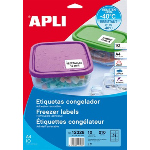 APLI Fagyasztható, kerekített sarkú etikett, 63,5 x 38,1 mm, 210 etikett/csomag A4