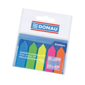 DONAU Jelölőcimke, műanyag, nyíl forma, 5x25 lap, 12x45 mm, DONAU, neon szín