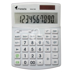 VICTORIA Számológép, asztali, 10 számjegy, környezetbarát, VICTORIA &quot;GVA-740&quot;, fehér