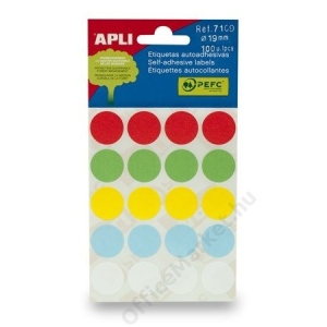 APLI Etikett, 19 mm kör, kézzel írható, színes, APLI, vegyes színek, 100 etikett/csomag (LCA7109)