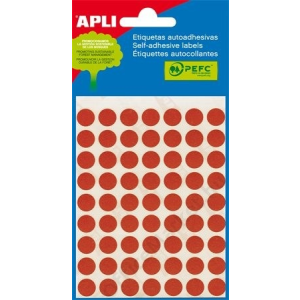 APLI Etikett, 10 mm kör, kézzel írható, színes, APLI, piros, 315 etikett/csomag (LCA2053)