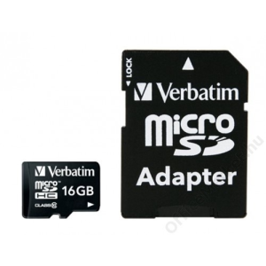 Verbatim Memóriakártya, Micro SDHC, 16GB, Class 10, adaterrel, VERBATIM (MVMS16GHA)