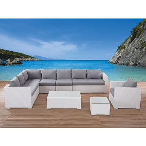 Beliani Kerti bútor szett - Rattan lounge párnákkal - 23 db-os - XXL - Fehér