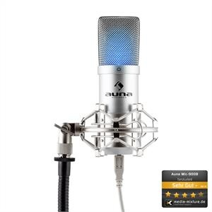 Auna MIC-900S-LED, ezüstszínű, USB kondenzátoros stúdió mikrofon, vese k., LED