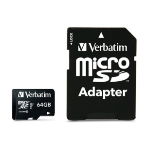 Verbatim Memóriakártya, microSDXC, 64GB, Class 10 USH-I, adapterrel, VERBATIM "PRO"
