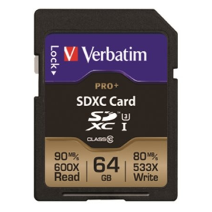 Verbatim Memóriakártya, SDXC, 64GB, Class 10 UHS-I, 90/80MB/sec, VERBATIM "PRO+"