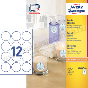 Avery 60mm kör alakú öntapadó etikett címke / Avery L3416-100