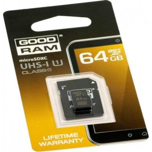 Goodram Memóriakártya, microSDXC, 64GB, Class 10 USH-I, adapterrel, GOODRAM