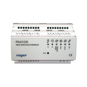 Roger PR411DR 35 mm-es DIN sínre szerelhető beléptetésvezérlő, egy átjáró kétirányú vezérlése, önálló vagy hálózatos működés