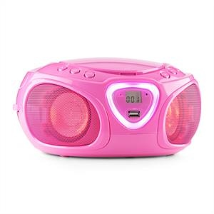 Auna auna Roadie, boombox, rózsaszín, CD, USB, MP3, FM/AM rádió, bluetooth 2.1, színes LED hatások
