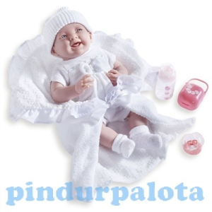  Élethű Berenguer Játékbabák - újszülött lány luxus baba fehér ruhában kiegészítőkkel 39cm