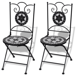  2 db mozaik bisztró kerti szék készlet fekete / fehér