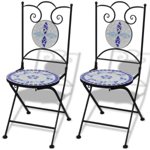 2 db mozaik bisztró kerti szék készlet kék / fehér
