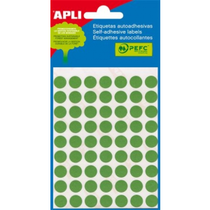 APLI Etikett, 8 mm kör, kézzel írható, színes, apli, zöld, 288 etikett/csomag