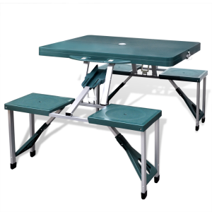  Összecsukható kemping asztal készlet 4 alumínium szék világos zöld