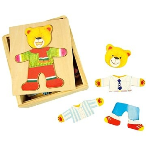 Bigjigs Fa öltözködés puzzle egy dobozban - Mr. Bear