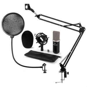 Auna CM003 mikrofon készlet V4 kondenzátoros mikrofon, XLR, mikrofon kar, POP szűrő, fekete