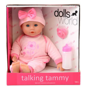  Beszélo és alvó puha baba - rózsaszín ruhában, 38 cm