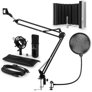Auna CM001B mikrofon készlet V5 kondenzátoros mikrofon, mikrofonkar, pop szűrő, panel, fekete