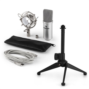 Electronic-Star Auna auna MIC-900S V1 USB mikrofon szett, ezüst kondenzátor mikrofon | asztali állvány