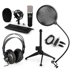 Electronic-Star auna CM003 mikrofon készlet V2, kondenzátoros mikrofon, USB-konverter, fülhallgató, mikrofon állvány