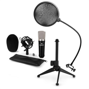 Electronic-Star auna CM003 mikrofon készlet V2 kondenzátoros mikrofon XLR, mikrofon állvány, pop szűrő