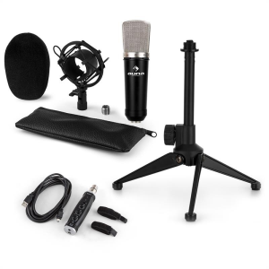 Electronic-Star auna CM003 mikrofon készlet V1, kondenzátoros mikrofon, USB-konverter, mikrofon állvány