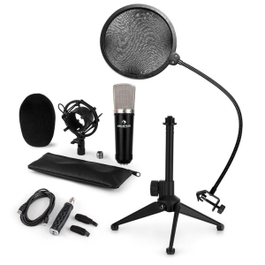 Electronic-Star auna CM003 mikrofon készlet V2, kondenzátoros mikrofon, USB-konverter, mikrofon állvány, pop szűrő