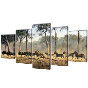 vidaXL Nyomtatott vászon falikép szett zebrák 200 x 100 cm