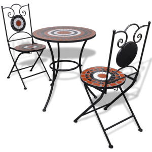 vidaXL Mozaik bisztró asztal 60 cm 2 székkel / kerti bútor terrakotta fehér