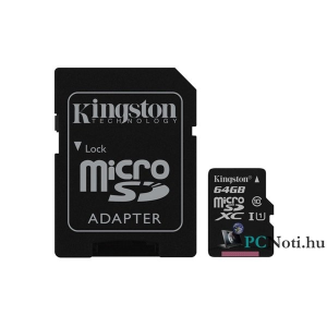 Kingston 64GB SD micro Canvas Select 80R (SDXC Class 10 UHS-I) (SDCS/64GB) memória kártya adapterrel