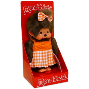 Monchhichi - lány figura narancssárga ruhában - 20 cm