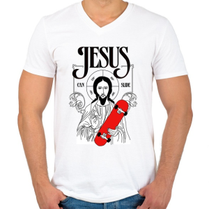PRINTFASHION Jesus can slide - Férfi V-nyakú póló - Fehér