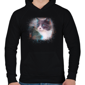 PRINTFASHION Fröcskölt macska - Férfi kapucnis pulóver - Fekete