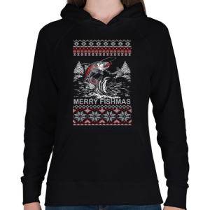 PRINTFASHION Horgász karácsony - Női kapucnis pulóver - Fekete