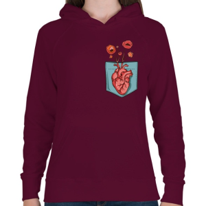 PRINTFASHION Virágzó szív - Női kapucnis pulóver - Bordó
