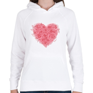 PRINTFASHION Rózsa szív - Női kapucnis pulóver - Fehér