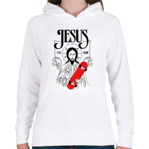 PRINTFASHION Jesus can slide - Női kapucnis pulóver - Fehér