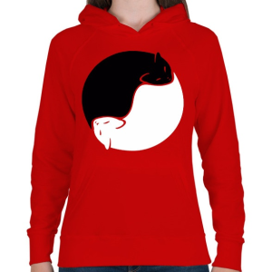 PRINTFASHION Cica yin yang - Női kapucnis pulóver - Piros