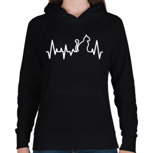 PRINTFASHION Cica szívverés - Női kapucnis pulóver - Fekete