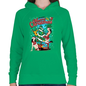 PRINTFASHION Sexy Karácsony - Női kapucnis pulóver - Zöld