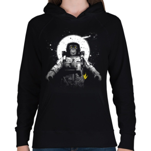 PRINTFASHION Majom az űrben - Női kapucnis pulóver - Fekete
