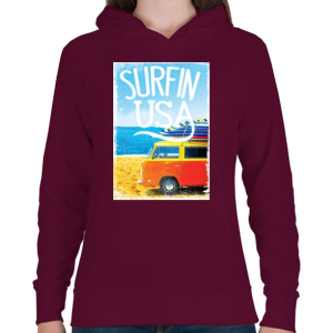 PRINTFASHION Amerikai szörfös - Női kapucnis pulóver - Bordó