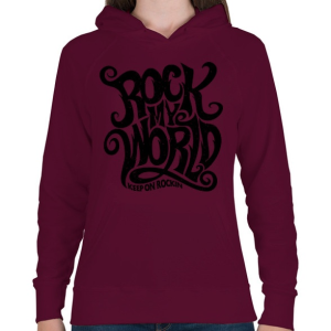 PRINTFASHION Rock my world - Női kapucnis pulóver - Bordó