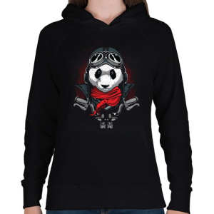PRINTFASHION Motoros panda - Női kapucnis pulóver - Fekete