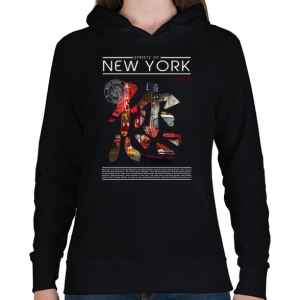 PRINTFASHION New York utcái - Női kapucnis pulóver - Fekete