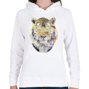 PRINTFASHION Biometrikus tigris - Női kapucnis pulóver - Fehér