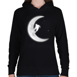 PRINTFASHION Deszkázás a holdon - Női kapucnis pulóver - Fekete