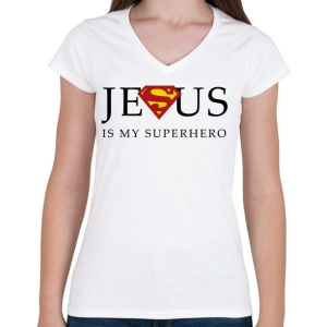 PRINTFASHION Jesus - Női V-nyakú póló - Fehér
