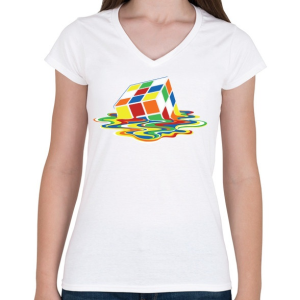 PRINTFASHION Rubik Kocka - Női V-nyakú póló - Fehér